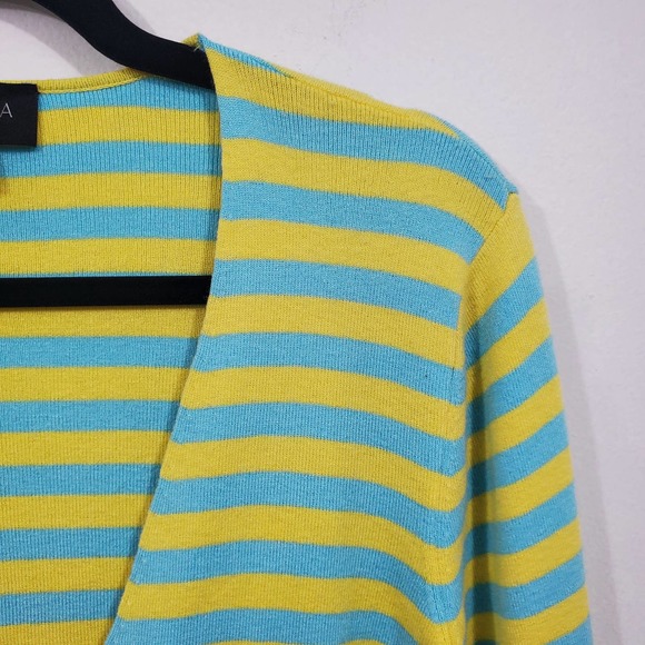 RONDINA New York Blue Yellow Cropped Striped Cardigan Sweater Size L - Picture 10 of 10